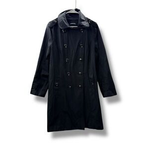 London Fog Trench Coat Size XL Black Double Breasted Classic Long Jacket
